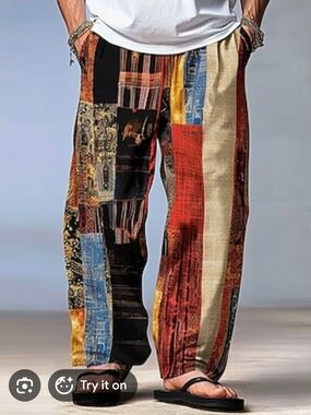 Ouku Multicolor Patchwork Summer Pants, Joggers, Sweatpants - NWT - 3XL